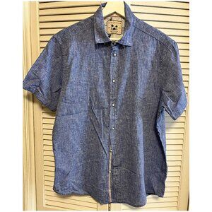 Mens Short Sleeve Blue Summer Linen Shirt Report Collection Linen/Cotton Large
